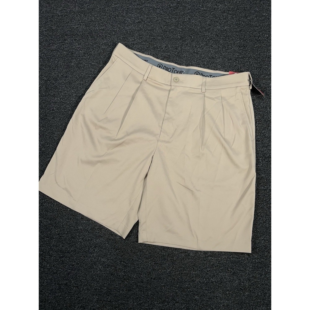 New Pro Tour Golf Shorts Mens 34 Beige 4 Way Stretch Moisture‎ Wicking UPF 50